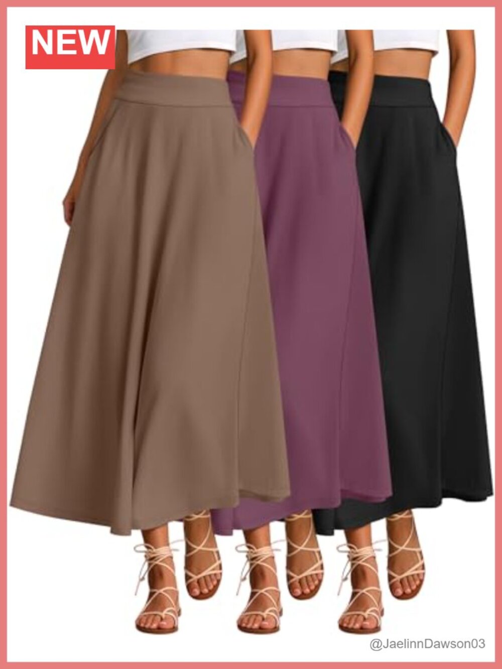 3 Pack Maxi Skirts for Women High Waisted A-Line Long Skirts with Pockets
